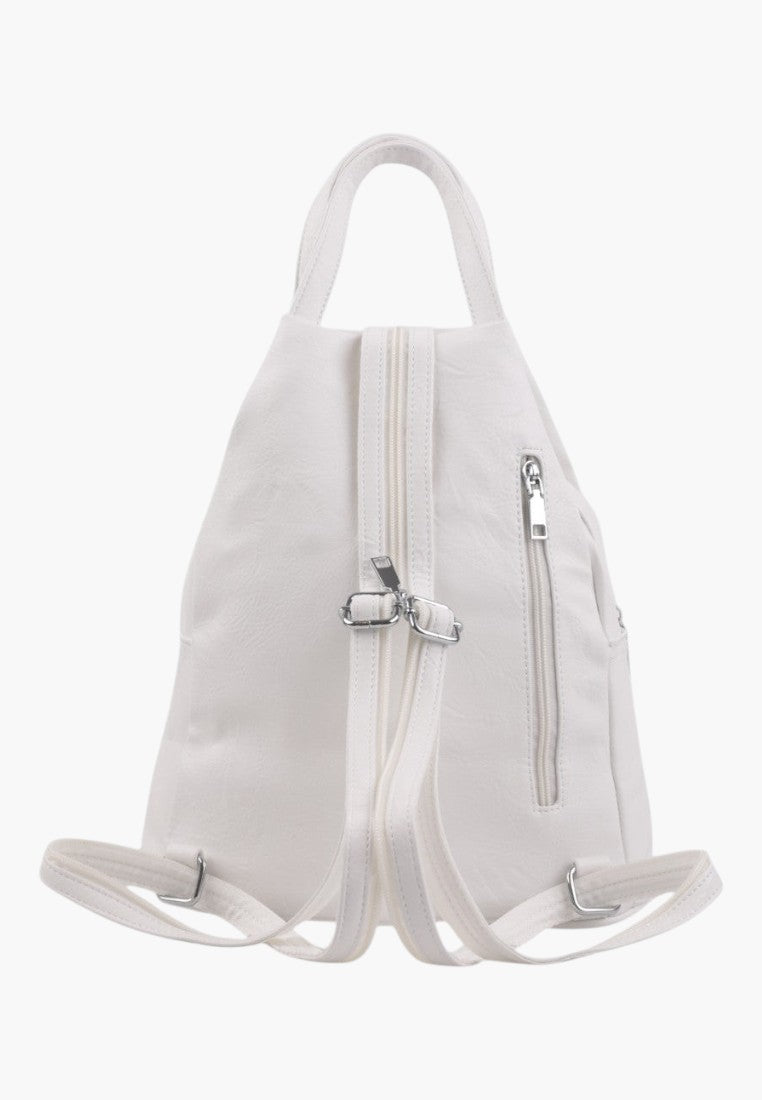 Falio white urban backpack made of eco-leather with a zippered main compartment and adjustable straps