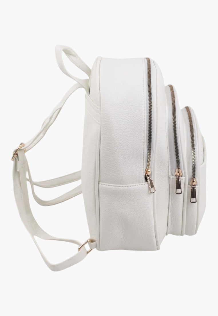 Falio white urban women's backpack made of eco-leather with multiple zippered compartments, side view