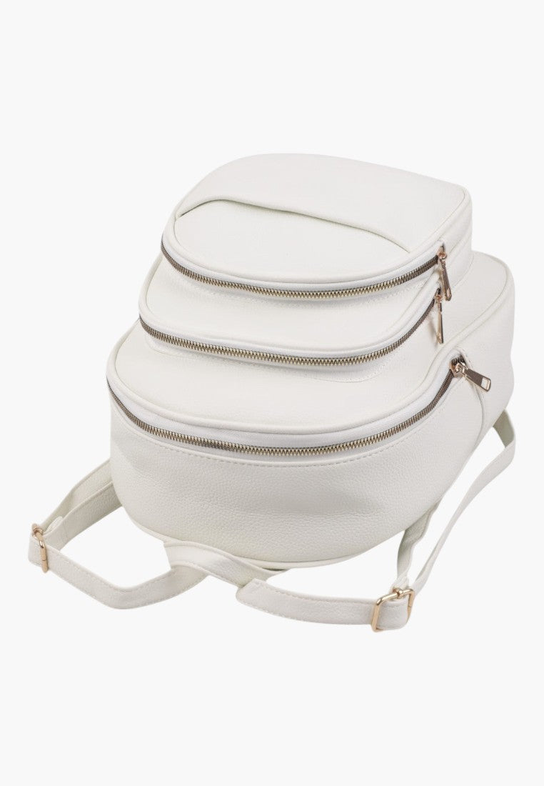 Falio white urban backpack made of eco-leather with multiple zippered compartments and adjustable straps