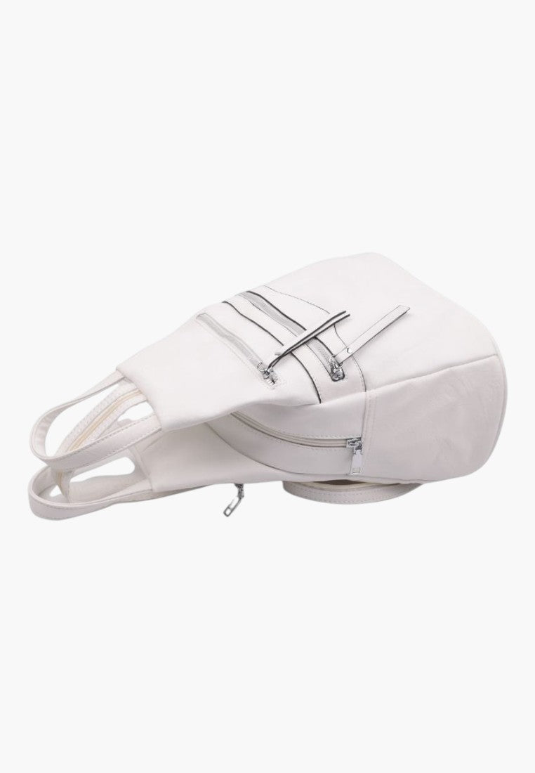 Falio white urban backpack made of eco-leather with multiple zippered pockets and a spacious main compartment