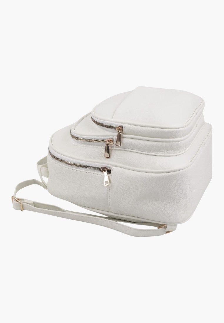 Falio white urban backpack made of eco-leather with multiple zippered compartments and adjustable straps