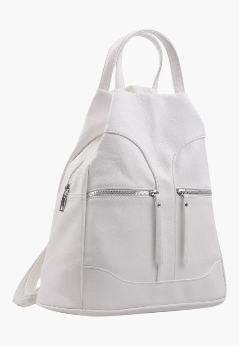 Falio white urban backpack made of eco-leather with zippered pockets and top handle for daily use