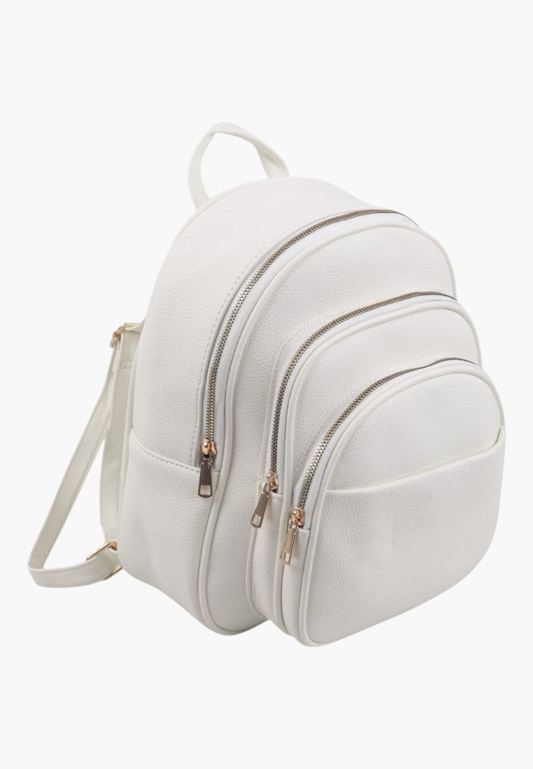 Falio white urban backpack made of eco-leather with multiple zippered compartments and adjustable straps