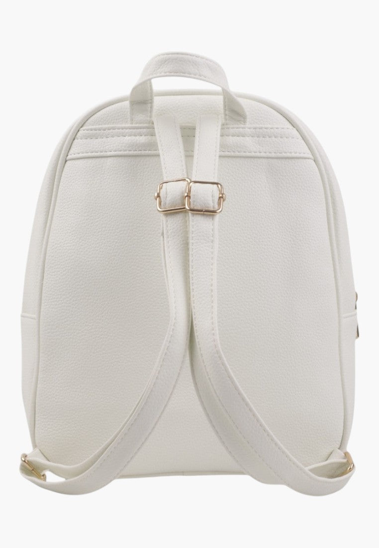 Falio white faux leather urban backpack for women with adjustable straps, back view