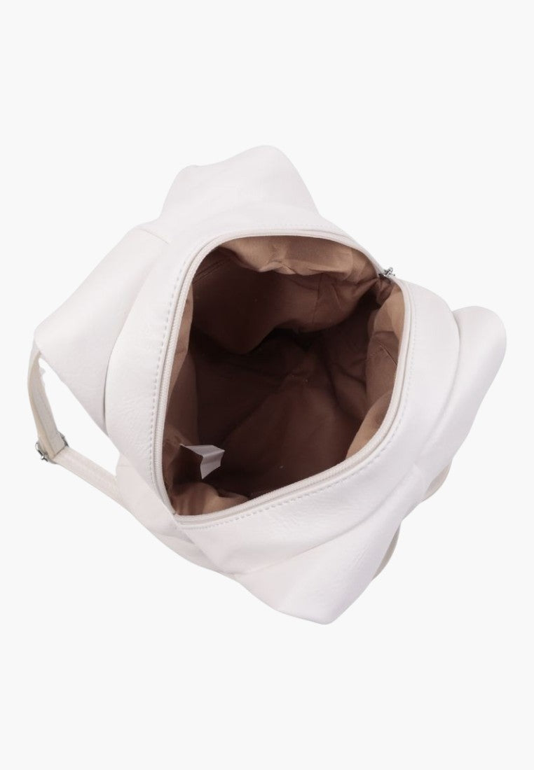 Falio white faux leather urban backpack with open main compartment and brown interior lining