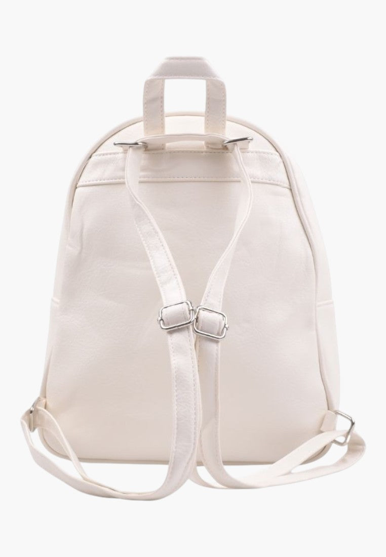 Falio white faux leather urban backpack with adjustable straps and zip closure, back view