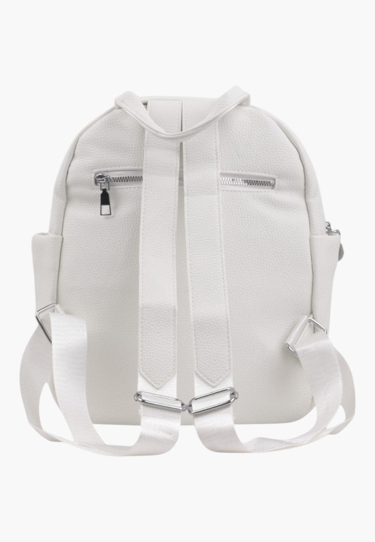 Falio white faux leather urban backpack with adjustable straps and back zipper pocket, 11L capacity