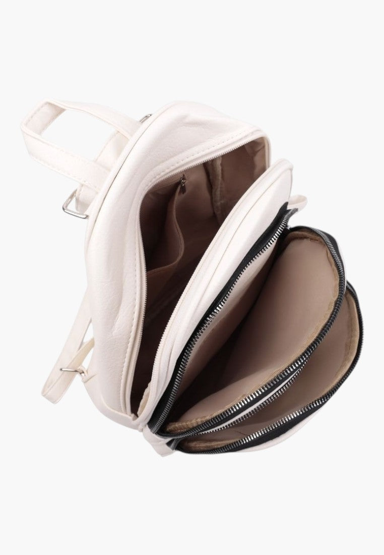 Falio white faux leather urban backpack with multiple zippered compartments and spacious interior for daily use