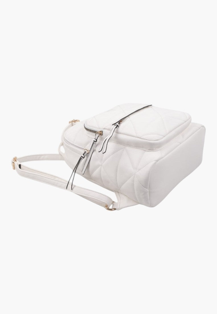 Falio white quilted urban backpack made of eco-leather with multiple zippered compartments for daily use