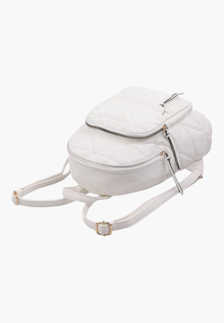 Falio white quilted faux leather urban backpack with zippered compartments and adjustable straps