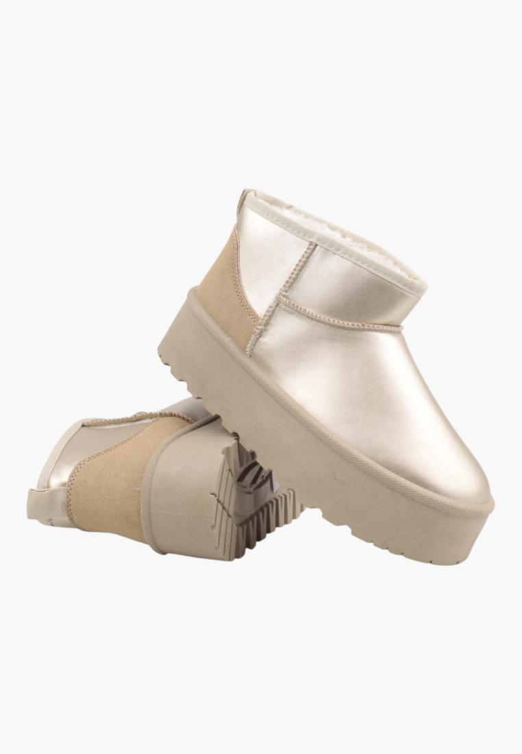 Falio yellow metallic faux leather ankle boots with thick platform soles and warm interior lining