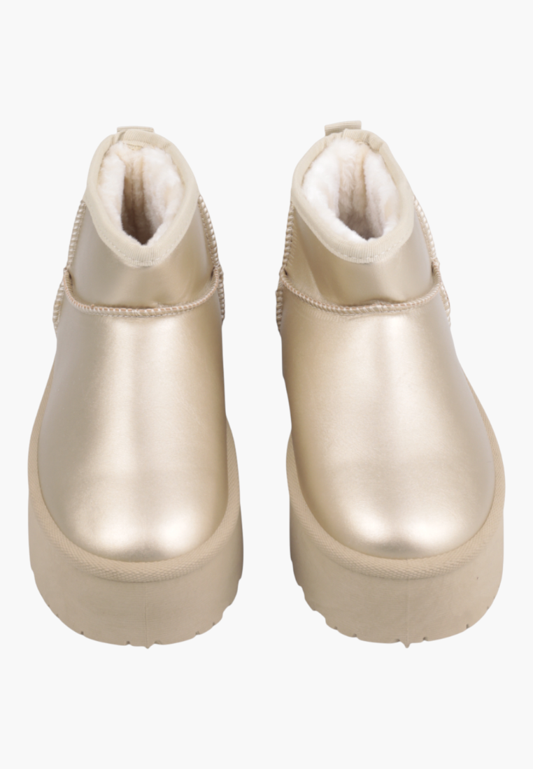 Falio yellow faux leather slip-on platform boots with warm fleece lining for women
