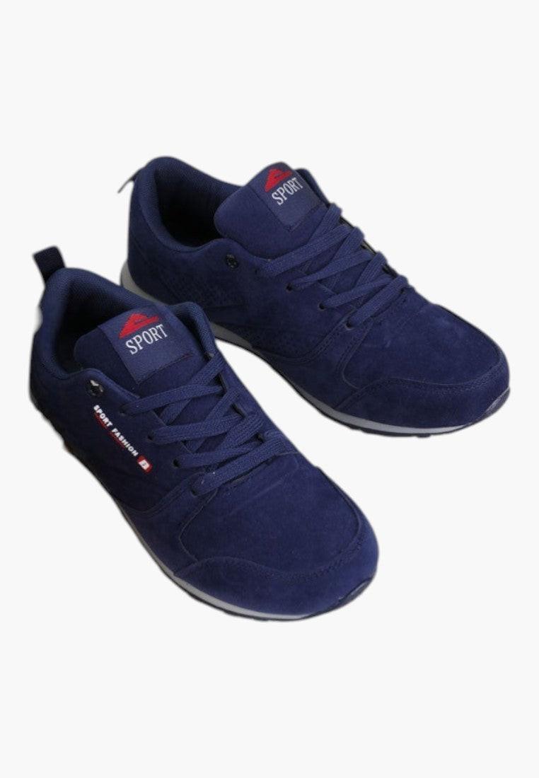 Granatowe buty damskie sportowe z zapięciem na sznurówki, widok z przodu