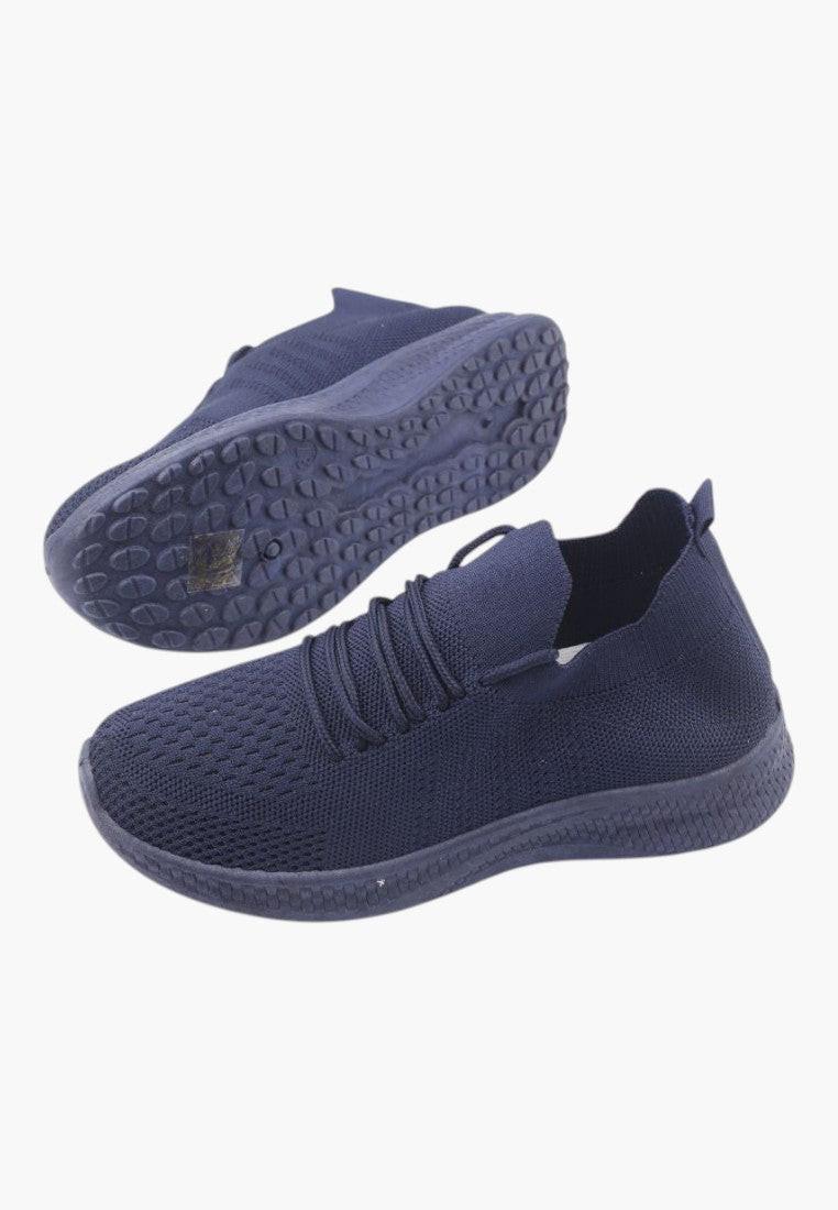 Granatowe buty sportowe Joanela z wsuwanym designem i teksturowanym materiałem.
