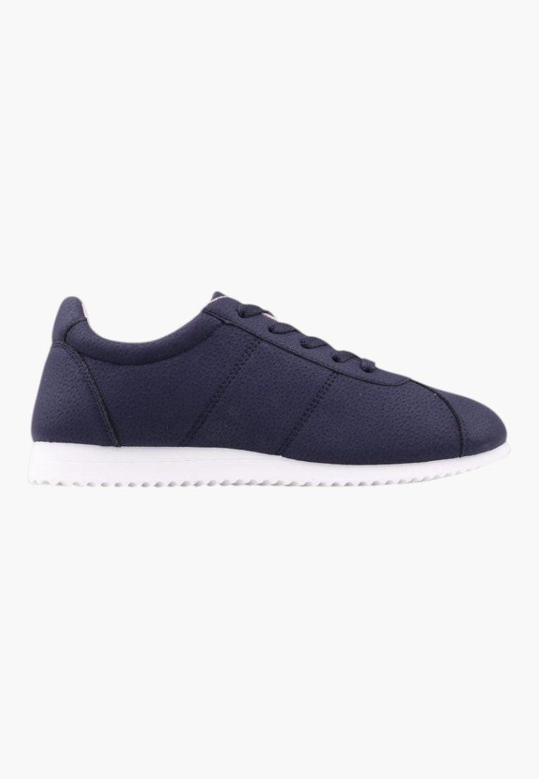 Granatowe buty sportowe, lekkie i eleganckie, widok z boku