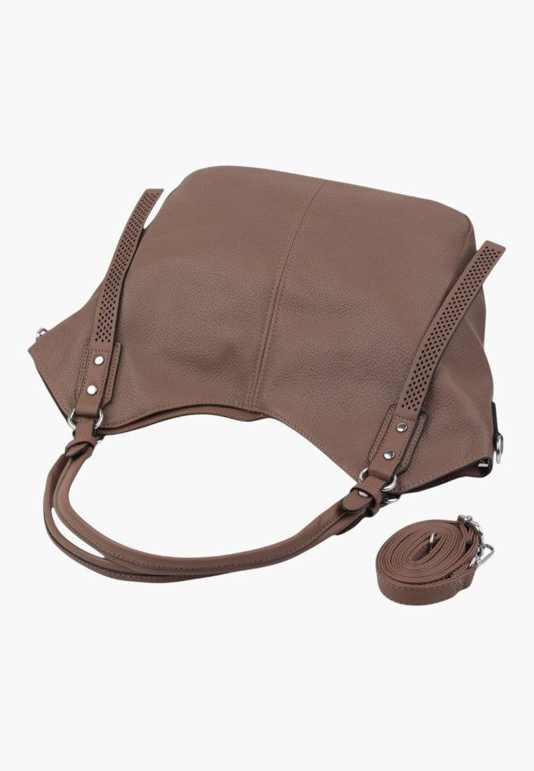 Wielokolorowa torebka damska shopper z otwartym designem, widok z góry.