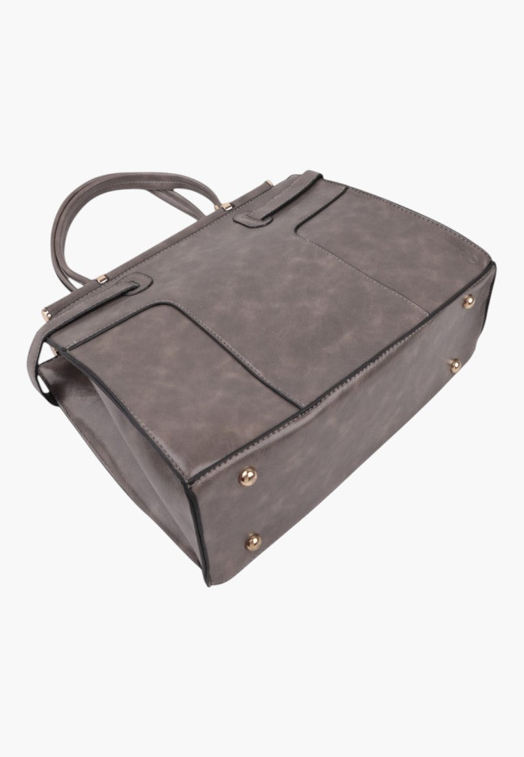 Wielokolorowa torebka shopper z boku, z dwoma uchwytami.