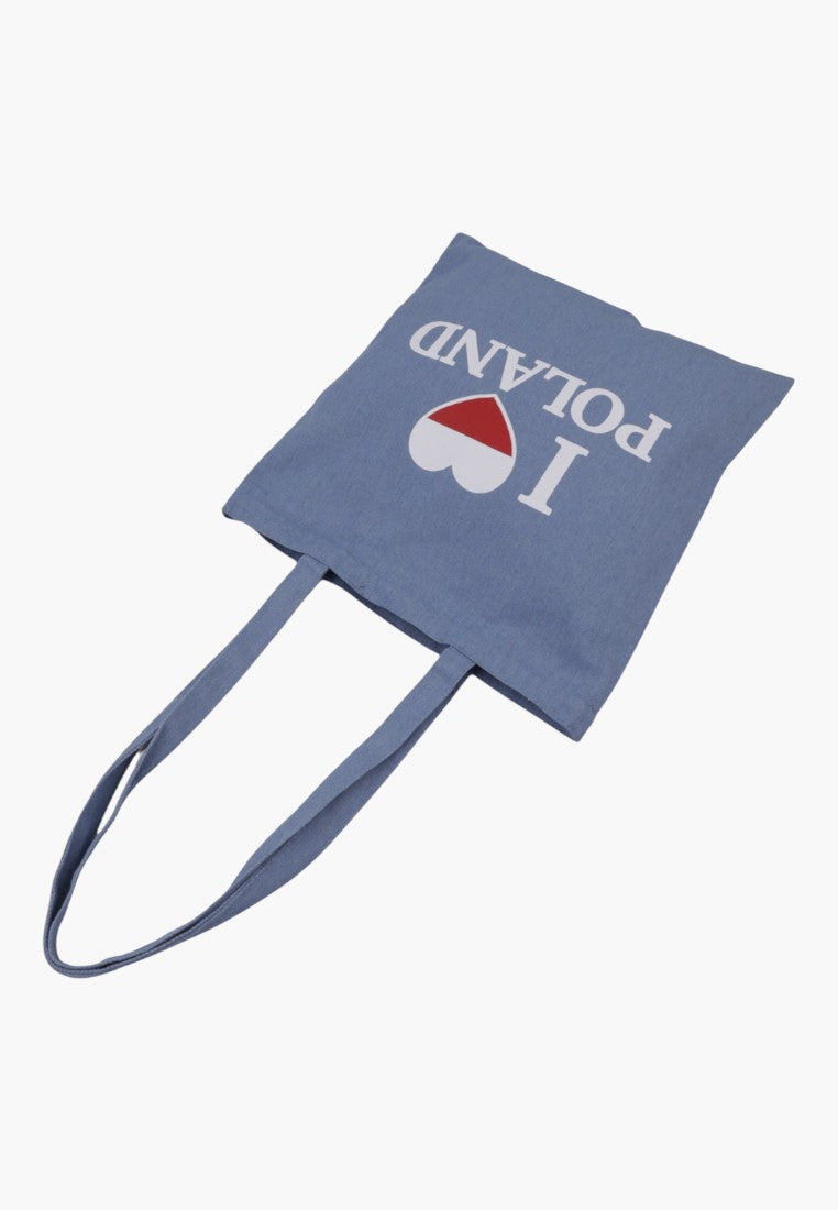 Torebka shopper w jeansowym wydaniu, widok z boku, niebieska.