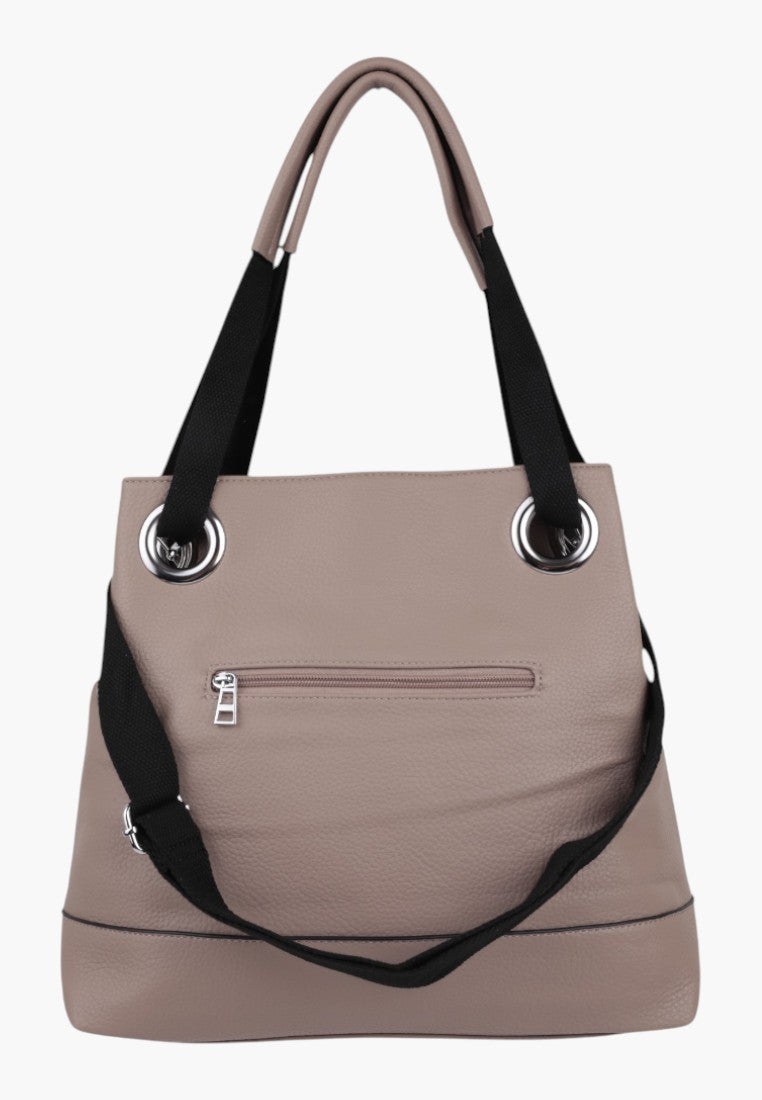 Back view of Falio khaki shopper bag with zip pocket.