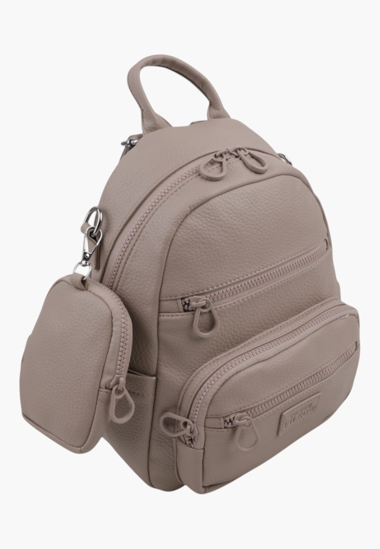 Khaki plecak damski z ekoskóry, widok z góry, przestronny design.