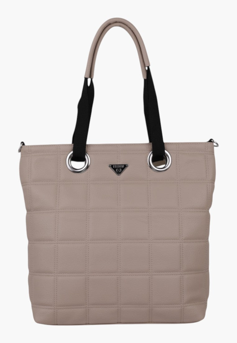 Khaki torebka damska z przodu, widok na pikowany design i podwójne uchwyty.
