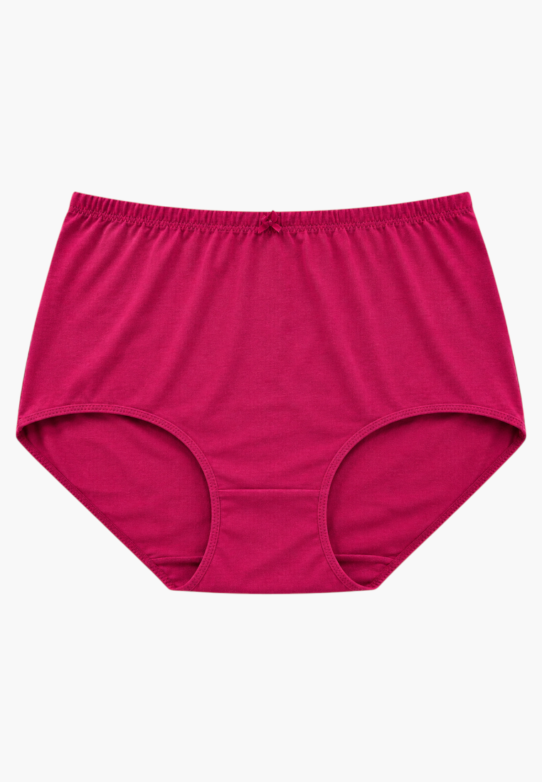 Figi maxi w kolorze magenta z małym dekoracyjnym detalem kokardki, widok z przodu.