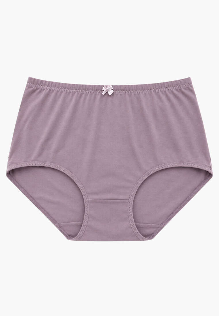 Figi maxi w kolorze mauve z małym dekoracyjnym detalem kokardki, widok z przodu.