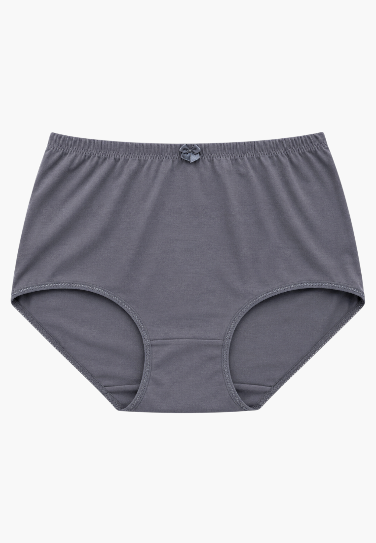 Front view of dark grey cotton maxi briefs featuring a small decorative bow.