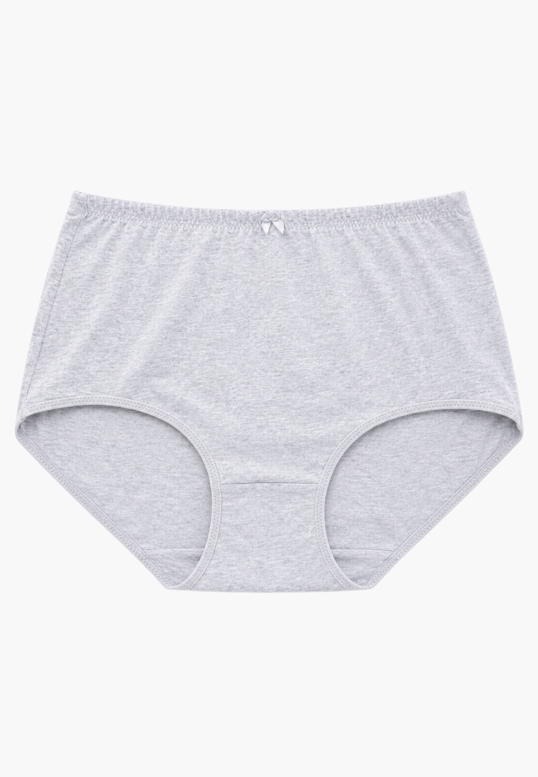 Front view of grey cotton maxi briefs with a decorative bow detail.