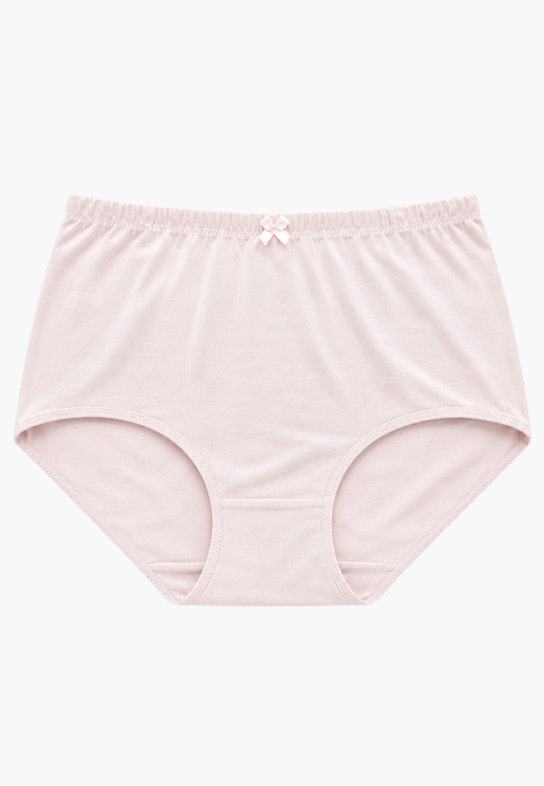 Front view of light pink cotton maxi briefs with a delicate bow detail.