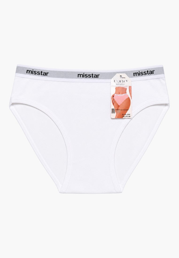 Białe majtki damskie, widok z przodu, na białym tle.
