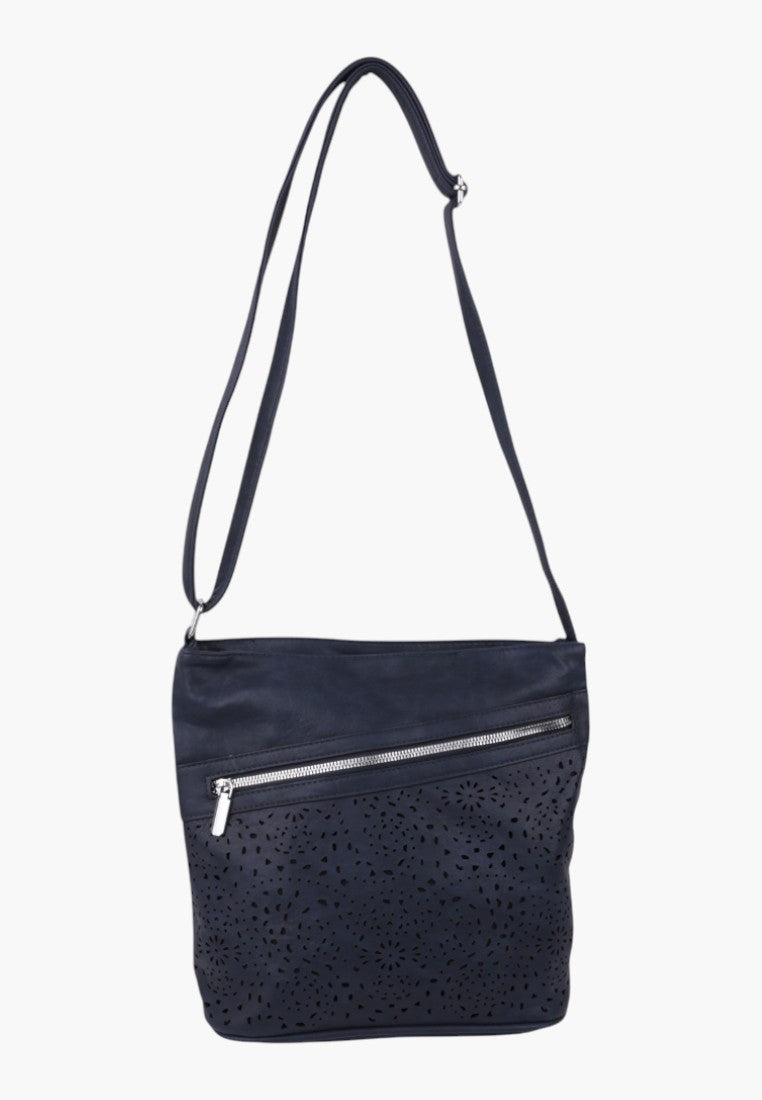 Listonoszka w kolorze granatowym z zamkiem, widok z przodu