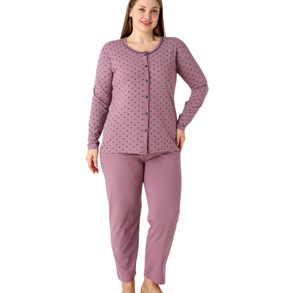 Back view of the purple pajama set on a white background.