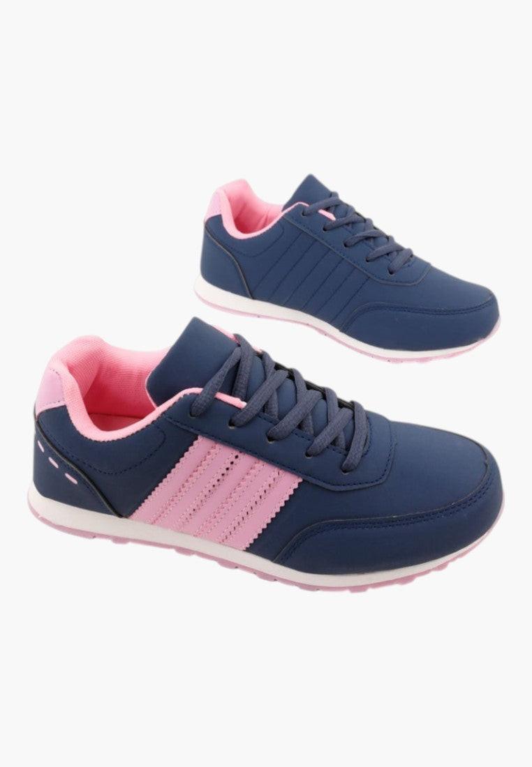 Różowe buty sportowe z kolorowymi paskami w stylu życia