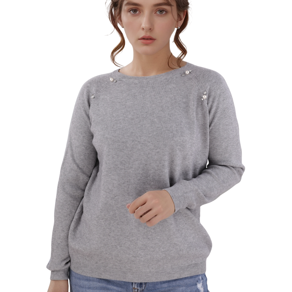 Back view of the gray long-sleeve shirt with a crew neck on a white background.
