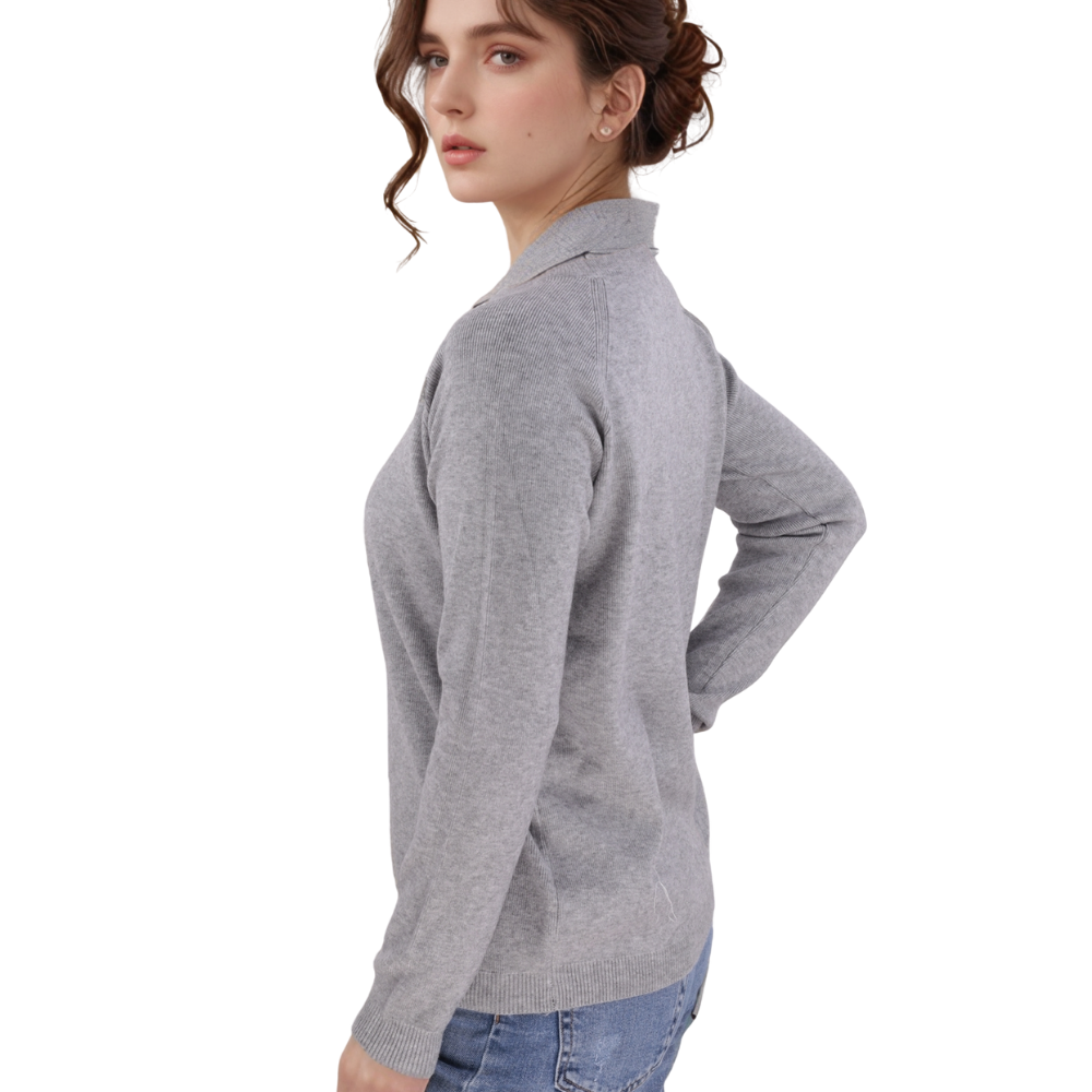 Front view of the gray long-sleeve shirt with a crew neck on a white background.