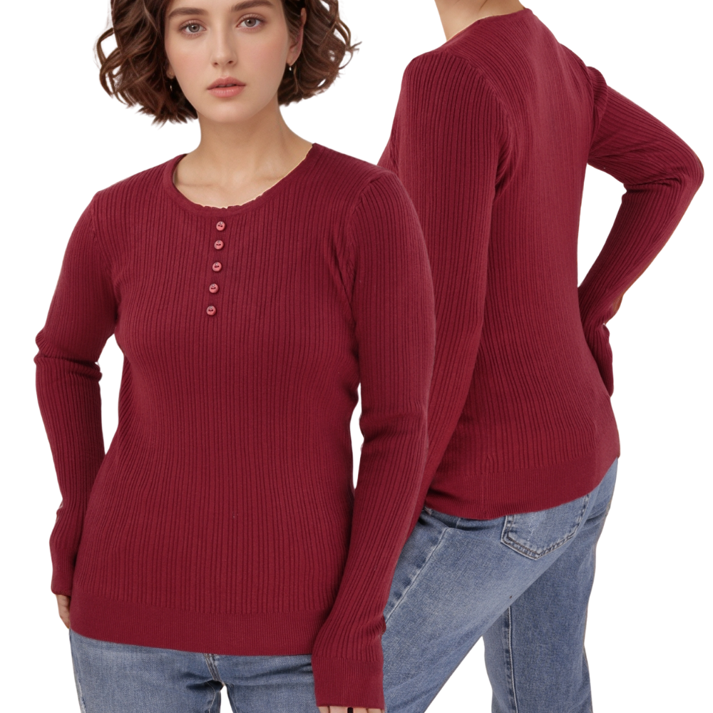 Stylowy sweter damski w kolorze czerwonym, widok lifestyle.