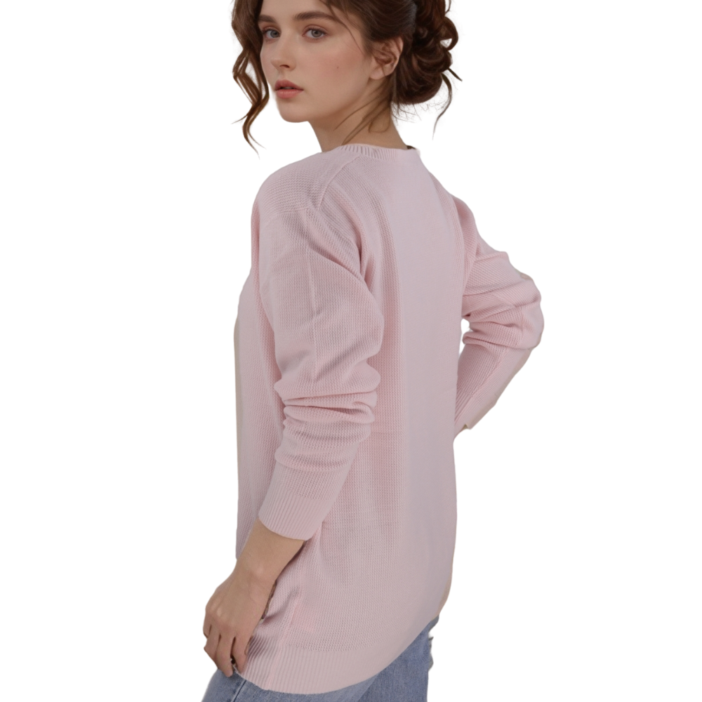 Front view of a pink cardigan showcasing button closure and long sleeves on a white background.