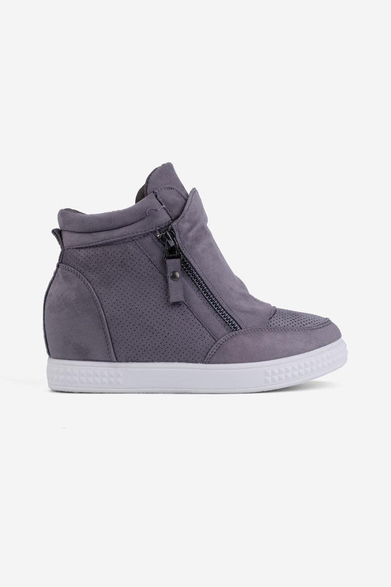 Szare sneakersy damskie z zamkiem błyskawicznym, widok z boku