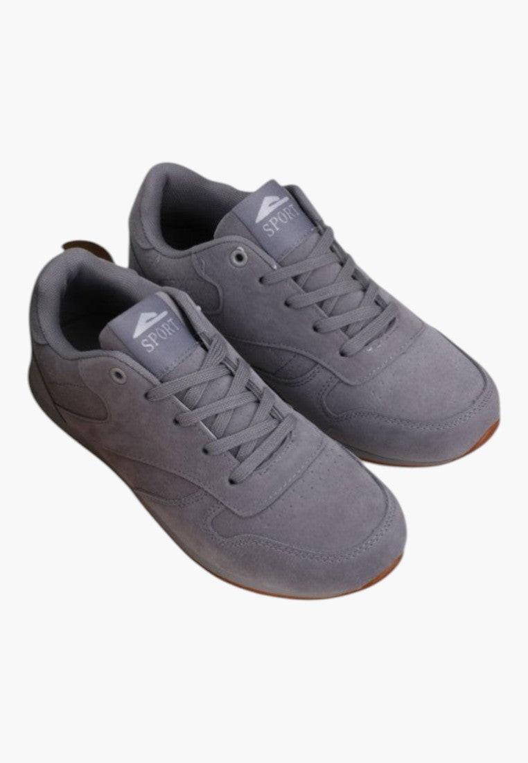 Szare sportowe buty damskie, widok z boku, styl wsuwany