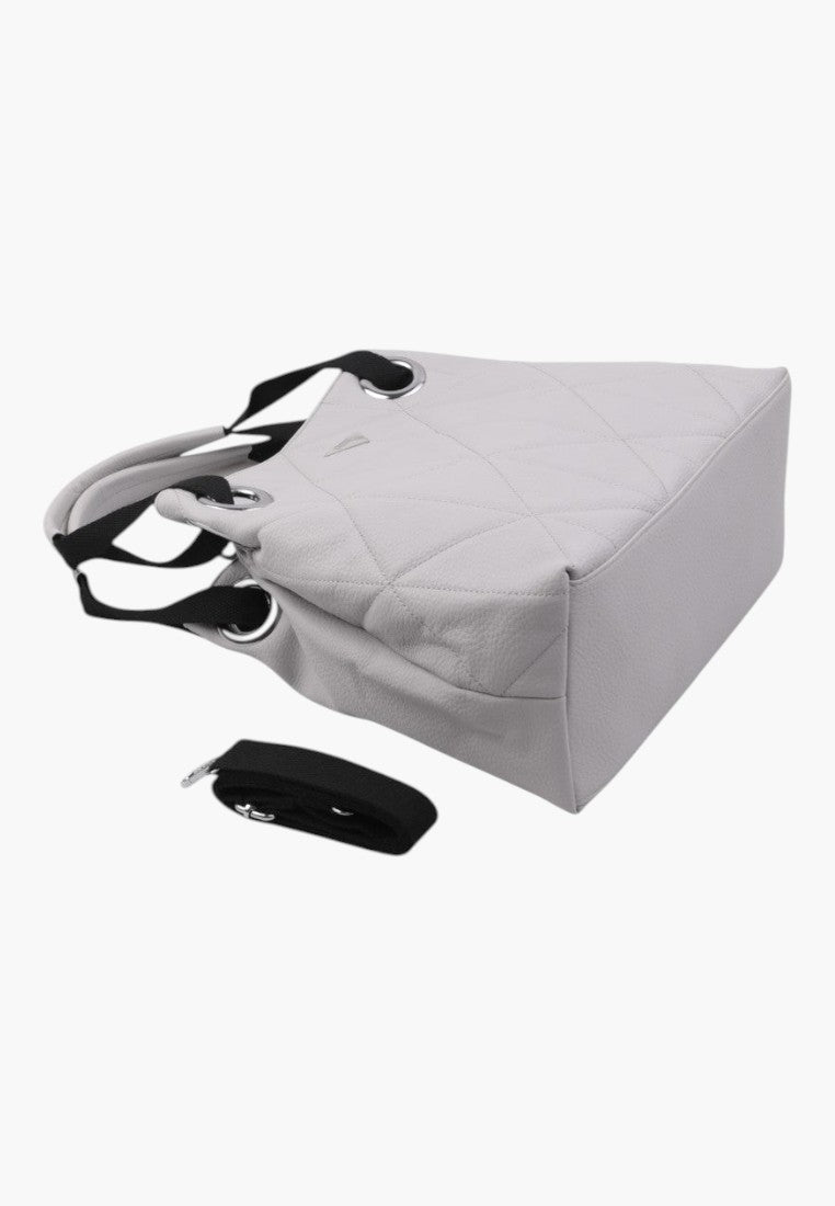 Torebka damska shopper w szarym kolorze, szczegółowy widok z zamkiem magnetycznym.