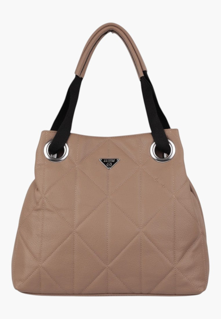 Torebka damska shopper w kolorze tan, widok z przodu, z podwójnymi uchwytami.