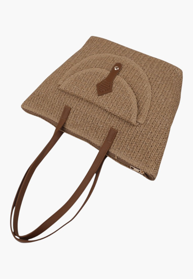 Wielokolorowa torebka damska shopper na ramię w stylu życia, z długimi uchwytami.