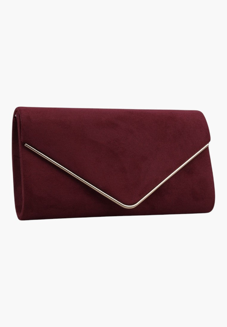 Kopertówka w kolorze burgundowym z przodu, elegancki design z złotymi detalami.